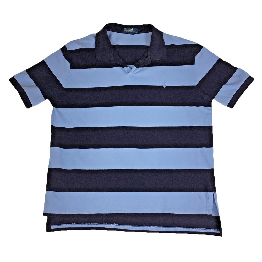 Polo Ralph Lauren Mens Large Blue Navy Striped Short Sleeve Cotton Polo Shirt